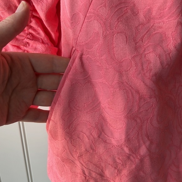 ALLISON DALEY Pink Vintage Jacquard Ruched Sleeved Light Jacket Size 12P - Picture 6 of 12